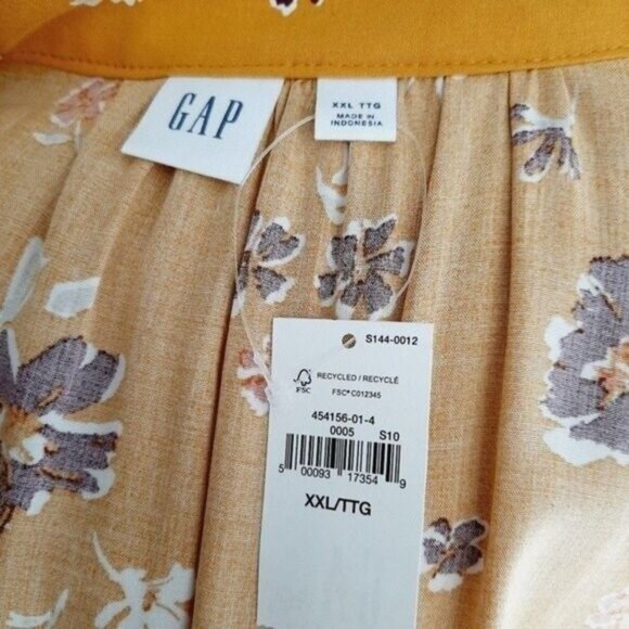 GAP Light Flowy Split V-neck Boho Blouse Yellow Floral Sz XXL - Picture 9 of 10